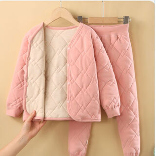 校服神器冬季内搭小学生儿童棉袄加厚冬天男童女童棉衣裤保暖套装 浅粉校服套装 90 90码