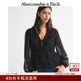 Abercrombie & fitch women's 25 new autumn style american style versatile loose v-neck tie cardigan long sleeve top 140-5315 black s (165/88a)