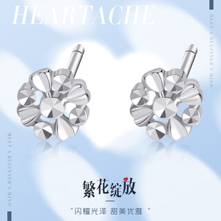 Wanfulong flowers bloom丨authentic pt950 platinum earrings, versatile earrings for daily commuting, earrings for women with pierced ears, pt950 platinum flowery earrings 1.06g