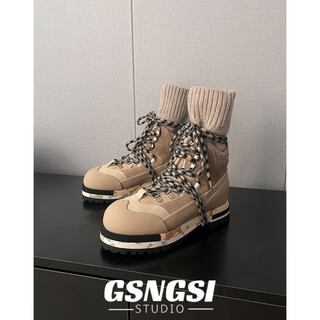 ANTCITY 202024秋冬新款小众设计针织加绒雪地靴厚底马丁靴女登山滑雪鞋显瘦 【加绒鞋垫】 35