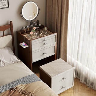 Fantasy oak mini 60cm drawer cabinet, dressing table and bedside table integrated small apartment dressing table retractable 50cm 50cm retractable dressing table and stool integrated + makeup mirror dressing table on the right warm white + walnut color