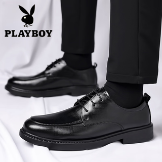 Playboy leather shoes men's 2025 new autumn business casual british style soft sole formal black men's wedding groom shoes black 40