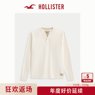 Hollister25 new autumn and winter couple cotton logo henry collar long-sleeved t-shirt men and women 324-5679 milk white m (180/100a)