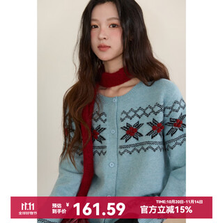 Mystery fair isle jacquard sweater 2025 autumn and winter blue round neck retro wool blended lazy style sweater blue one size