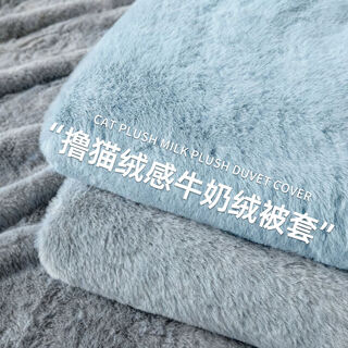 Langsha milk velvet quilt cover 200x230cm winter double-sided velvet warm quilt cover dormitory bedding four-piece set baby blue + light gray double-sided velvet skin-friendly and warm single quilt cover 200x230cm