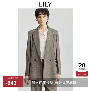 Lily2025 new winter women's wool blended old money style herringbone pattern commuter khaki suit jacket 717 khaki m