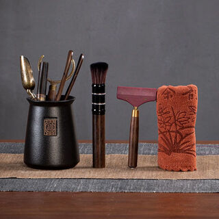 Vinoa tea ceremony six gentleman 6-piece set tea knife tea supplies tea clips high-end tea accessories full set tea gentleman six-piece set eight-piece set lighthouse fu tea ceremony + tea scrape + tea rhyme tea towel brown