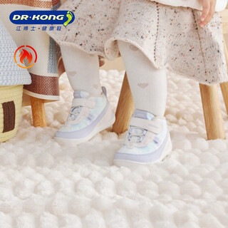 江博士童鞋25年冬新款魔术贴软底运动风男女婴儿步前鞋加绒 紫/米/绿 22