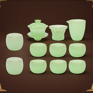 Xianjuren high-end sky blue ru kiln gilt jade porcelain tea set light luxury gift mutton fat jade tea kung fu bowl gift box ru qing jade porcelain tea set gentian cup 12 pieces