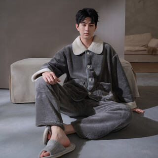 Mrs. slee sleep tight couple's winter pajamas, women's coral velvet thickened double-sided velvet, warm and can be worn outside, winter one man and one woman suit qhr96135-men's 2xl