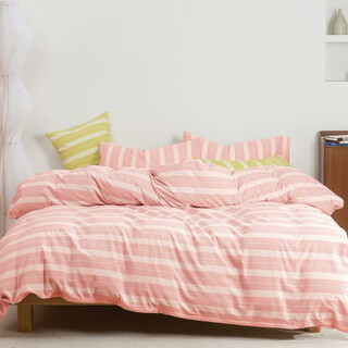 Yusenyi custom-made class a pure cotton washed cotton quilt cover cushion cover mattress cover bed sheet children's kindergarten three-piece set pink striped single piece quilt cover 120x150cm