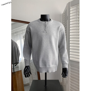 Yuexiang youth sweater boys autumn and winter henley neck sweater american lazy trendy brand loose casual sweater jacket light gray m