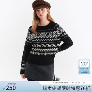 Versailles enfair island round neck pattern sweater women's 2025 autumn and winter new pullover 4158 black xs