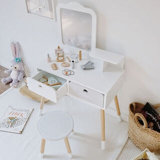 Shantou lincun children's dressing table dresser play house simulation jewelry box girl princess toy birthday gift annderu large nordic style dressing table + stool