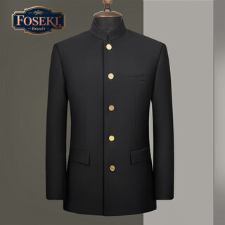 Foseki high-end brand men's high-end new chinese tunic suit men's formal groom's wedding dress standing black single-piece top m 170 size