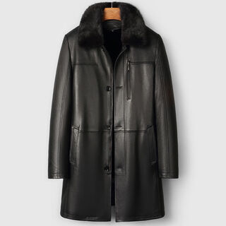 Vnf haining goat leather leather jacket men's medium-length mink liner fur one-piece middle-aged fur windbreaker jacket winter black l l