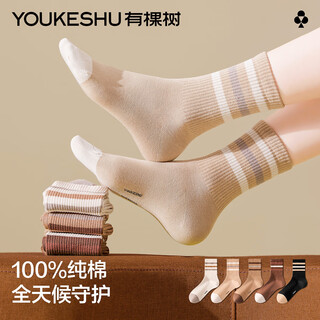 There is a tree 5 pairs of 100% cotton socks women's mid-calf autumn and winter boneless pile socks windproof warm antibacterial stockings maillard
