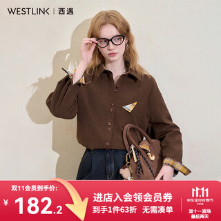 Westlink retro corduroy shirt women's winter new plaid corner pocket design loose slim jacket brown m (160)