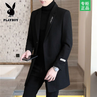 Playboy autumn and winter men's windbreaker mid-length korean style slim wool wool men's jacket handsome and high-grade long woolen coat f20 black 4xl (165-185jin jin is equal to 0.5kg)