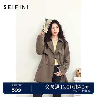 Seifini seifini british style high-end mid-length windbreaker 2025 spring new slim casual maillard jacket pumice gray l