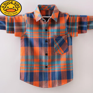 G.duck3-15 years old boys plaid shirt autumn and winter fashionable children's cotton long-sleeved shirt boy cardigan jacket orange 120 cm