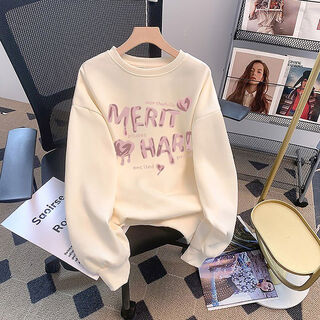 女童秋冬季圆领加绒卫衣黑色2025新款中大童小女孩宽松休闲上衣潮 杏色秋冬加绒款 130 130cm