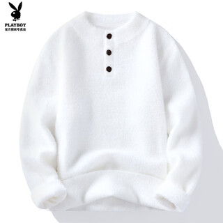 Playboy (playboy) henry collar sweater men's mink velvet trendy knitted bottoming shirt casual warm top 2025 new autumn and winter m530 white m _ recommended weight 90-110jin jin equals 0.5 kg