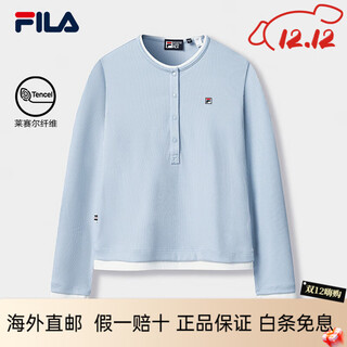 Fila women's knitted long-sleeved shirt 2025 winter new fashion classic casual slim henley shirt alice blue-lb same style for men and women s 160/80a