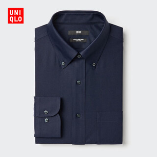 Uniqlo men's high-performance slim-fit wrinkle-resistant knitted shirt/long-sleeved shirt commuting 478073 477946 478073/69 navy blue xl