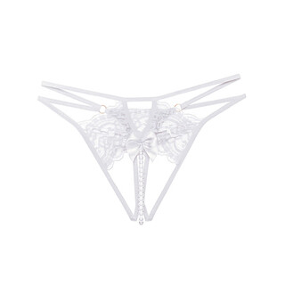 Unbranded underwear, pure lustful lace underwear, hollow slit, sweet bow beaded thong, white, one size fits all (suitable for 80-120 jin jin equals 0.5 kg)
