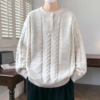 Jiaojing old money henry collar sweater cable sweater men's american retro old money style outfit henry collar sweater jacket off-white yt7325 m