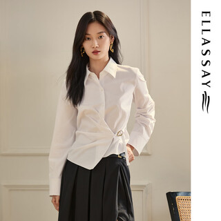 Ellassay (ellassay) 2025 early autumn new style cotton knotted pleated design x-shaped waist casual long-sleeved shirt for women ewb363c00100
