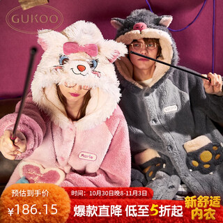 Gukoo couple's pajamas autumn and winter mary cat series co-branded new coral velvet nightgown women's home clothes men's pajamas d mary cat women's nightgown m