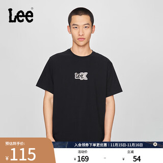 Lee25's new comfortable version of the round neck logo printed short-sleeved t-shirt for men and women, casual and trendy lut0098394le black (size is too large, take one size smaller) l