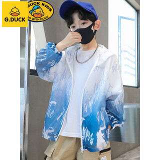 G.duckkids boys summer sun protection clothing 2025 new hooded summer lightweight breathable outerwear medium and large children summer sun protection clothing blue blue 120 cm