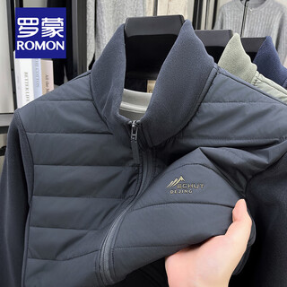 Romon cotton coat men's new polar fleece splicing jacket autumn and winter light cotton coat stand collar casual wool fleece jacket gray xl