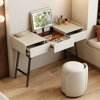 Fantasy dressing table modern bedroom simple solid wood dressing table storage cabinet and drawer cabinet integrated 2025 flip makeup 0.8 meter dressing table + three drawer cabinet + makeup stool beige gray f grade skin-feel solid wood diamond plate