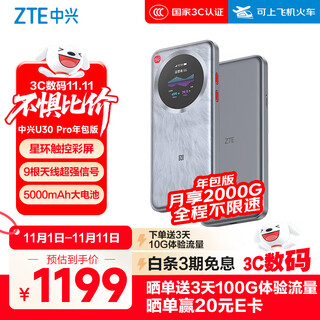 中兴（ZTE）U30 Pro 年包版 5G免插卡移动随身wifi无线网卡便携式热点5g路由器 冰川银【年享24000GB大流量】
