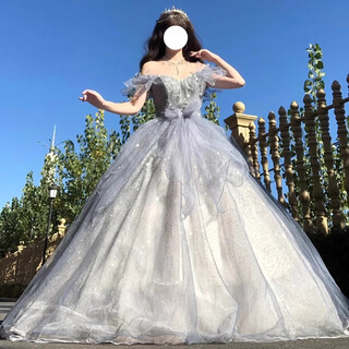 Chuangjingyi selects high-end princess dress for coming-of-age ceremony blue one-shoulder evening dress for girls entrance banquet and student day coming-of-age ceremony hosted by blue princess dress xs