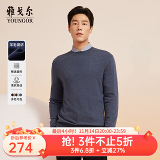 雅戈尔（YOUNGOR）毛衫男士秋冬青年男毛衫圆领毛衣羊毛混纺面料羊毛衫4色合款 蓝色VYHR619968HBA L (105)