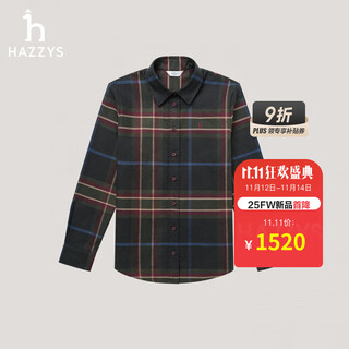 Hazzys women's clothing 2025 winter new women's contrast color retro plaid long-sleeved shirt women's ascsk1cdk28 carbon gray cg m (160/84a 38)