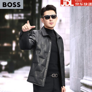 Boss haining genuine leather jacket men's 2025 new first layer sheepskin korean style leather jacket business casual jacket black s 165 suitable for 120 jin jin equal to 0.5 kg or less