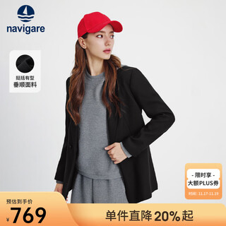 Navigare italian small sailing casual suit women's autumn casual suit mid-length commuting all-match single suit light business women's wear dark night black l