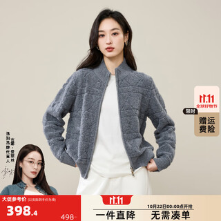 Ese-y yiyang 100% wool cardigan women's 2025 winter new half-turtle collar casual loose slim thick sweater jacket dark gray m