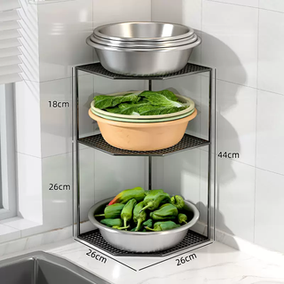 Yusenyi kitchen rack countertop sink storage artifact household stove multi-functional corner rack basin tripod 3 layers black (44cm high)