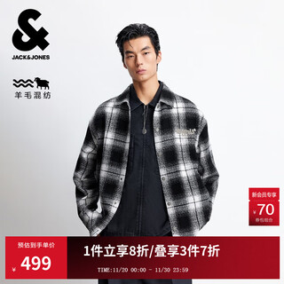 Jack&jones 25th autumn and winter woolen jacket men's short casual jacket loose wool letter plaid jacket men's s03 black regular slightly loose, card size small m (175)