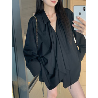 Aboutpoem xia shiwen lyocell tencel design shirt women's autumn french loose shirt irregular collared top classic black 50.7 lyocell xs 155/76a(xs)