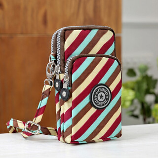 Tuzun three-layer waterproof wrist and arm bag, multi-functional mobile phone coin purse, children and the elderly hanging neck bag _colorful twill