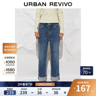 Ur2025 winter new women's retro casual curled high waist straight denim trousers uwb850009 blue 29