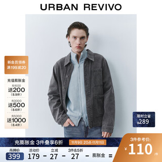 Ur2025 autumn new men's trendy retro washed multi-pocket decorated denim jacket umm850005 medium gray s